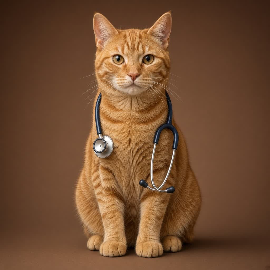 Stetoskop takmış sevimli bir kedi